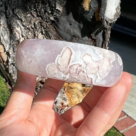 RARE Amethyst Flower Agate Bangle Bracelet - Picture 15 of 16